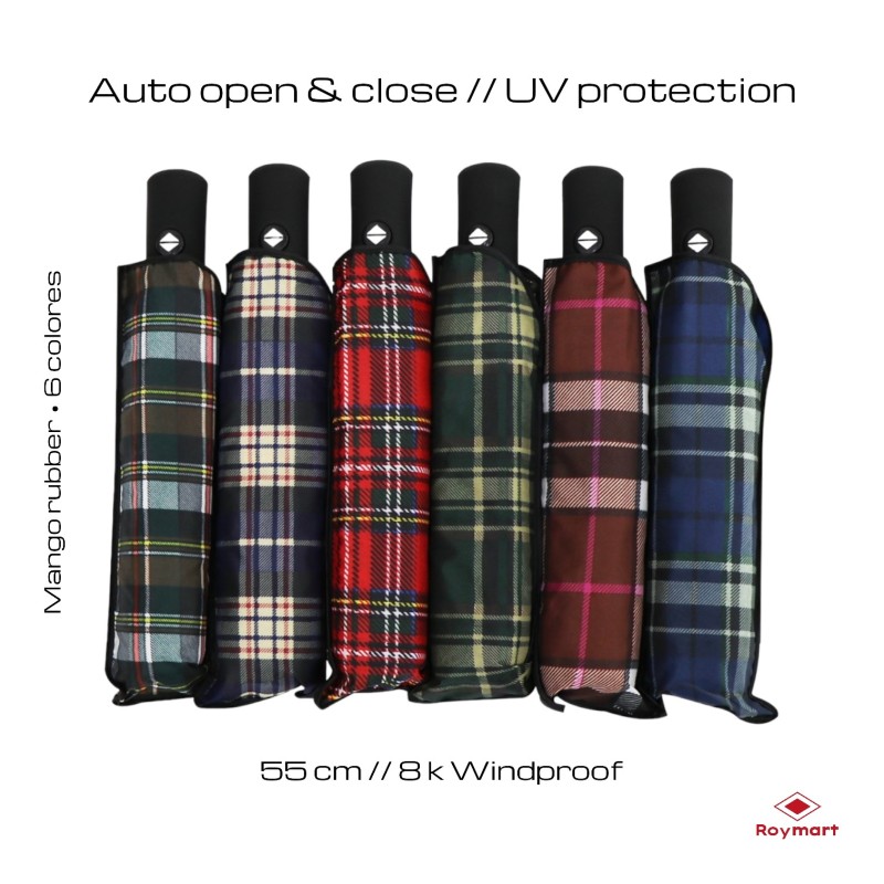 PARAGUAS AUT.PLEGABLE 6 DISEÑOS TIPO ESCOCES 98 x 55 cm. PARAGUAS AUT.PLEGABLE 6 DISEÑOS TIPO ESCOCES 98 x 55 cm.