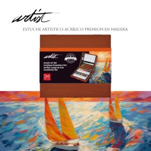 ESTUCHE MADERA ARTIST PINTURA ACRILICA,34 PIEZAS