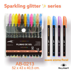 12 PLUMAS GEL INK GLITTER ARTIST