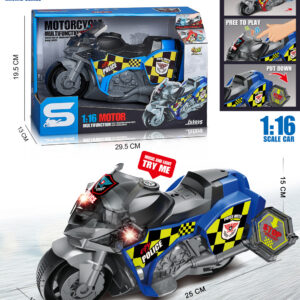 MOTO MULTIFUNCION ESCALA 1:16 LUZ Y SONIDO POLICIA