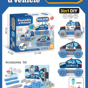SET EMSAMBLAJE 3 EN 1 VEHICULOS POLICIA 36 PZAS.