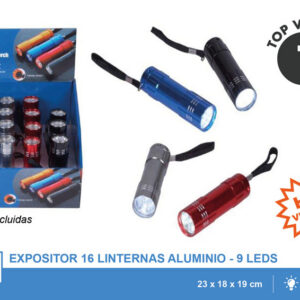EXP.16 LINTERNAS ALUM.9 LEDS,4 COL.METALICOS