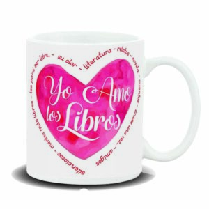 MUG CON MENSAJE AMO LOS LIBROS