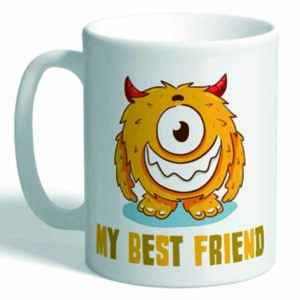 MUG CON MENSAJE MONSTERS,MY BEST FRIEND BROWN