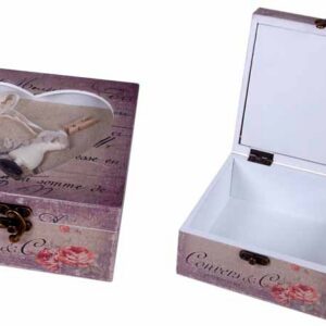 CAJA MADERA DECORADA CON ADORNOS COSTURA PEQUEÑA