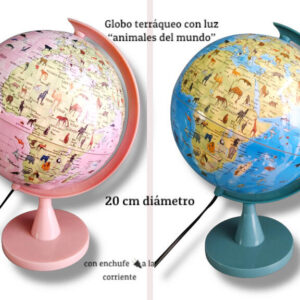GLOBO TERRAQUEO CON LUZ ANIMALES DEL MUNDO 2 COLORES,20CM.