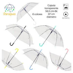 PARAGUAS JUVENIL AUT.6 COLORES TRANSLUCIDOS