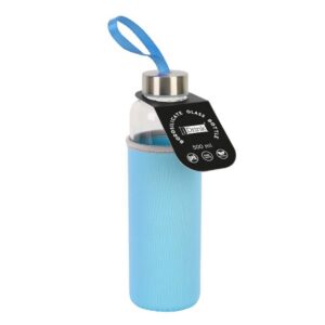 Botella de borosilicato 500 ml con funda azul claro en neopreno