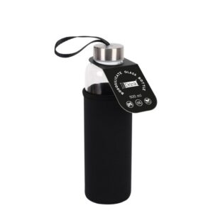 Botella de borosilicato 500 ml con funda negra en neopreno