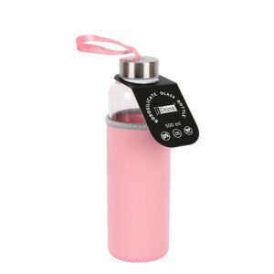 Botella de borosilicato 500 ml con funda rosa en neopreno