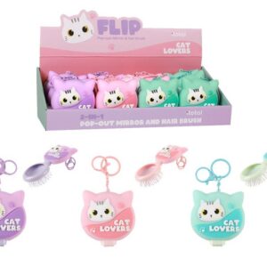Cepillo para el pelo y espejo plegable CAT - expositor 12 uds