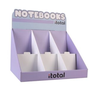 Expositor de cartón de sobremesa para libretas o diarios