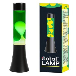 Lámpara de Lava Flared con Base Negra, Líquido Verde y Cera Amarilla