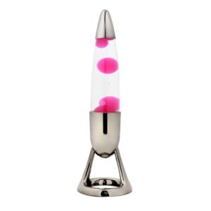 Lámpara de lava LED Missile con Luz que Cambia de Color, Cera Rosa y Base Plateada