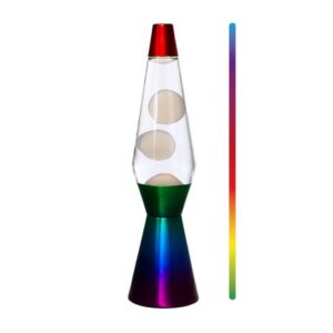Lámpara de Lava LED Spaceship con Luz que Cambia de Color, Cera Blanca y Base Arcoíris