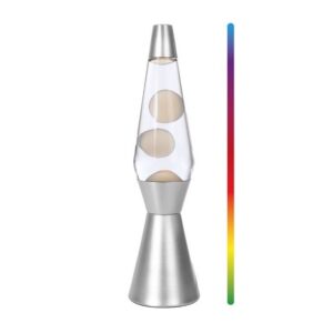 Lámpara de Lava LED Spaceship con Luz que Cambia de Color, Cera Blanca y Base Plateada