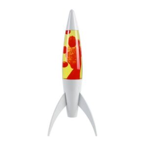 Lámpara de Lava Rocket con Base Blanca, Líquido Amarillo y Cera Roja