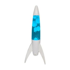 Lámpara de Lava Rocket con Base Blanca, Líquido Azul y Cera Blanca