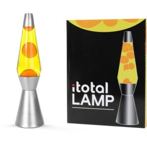 Lámpara de Lava Spaceship con Base Plateada, Líquido Amarillo y Cera Naranja