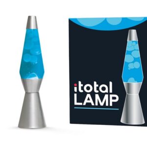 Lámpara de Lava Spaceship con Base Plateada, Líquido Azul y Cera Blanca