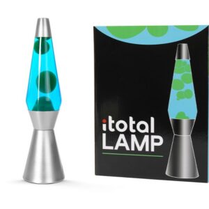 Lámpara de Lava Spaceship con Base Plateada, Líquido Azul y Cera Verde