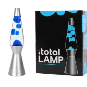 Lámpara de Lava Spaceship con Base Plateada, Líquido Transparente y Cera Azul