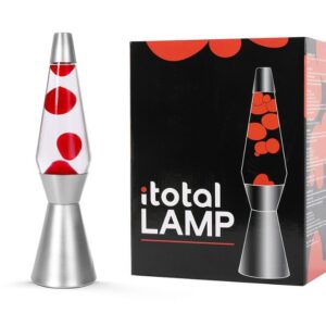 Lámpara de Lava Spaceship con Base Plateada, Líquido Transparente y Cera Roja