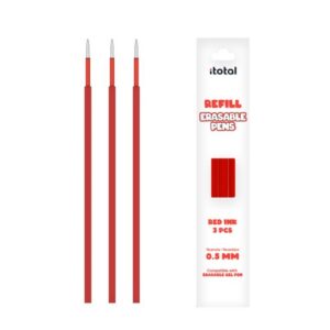Set de 3 piezas de Recambio de Tinta Borrable para boligrafos con tapa Rojo