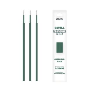 Set de 3 piezas de Recambio de Tinta Borrable para boligrafos con tapa Verde